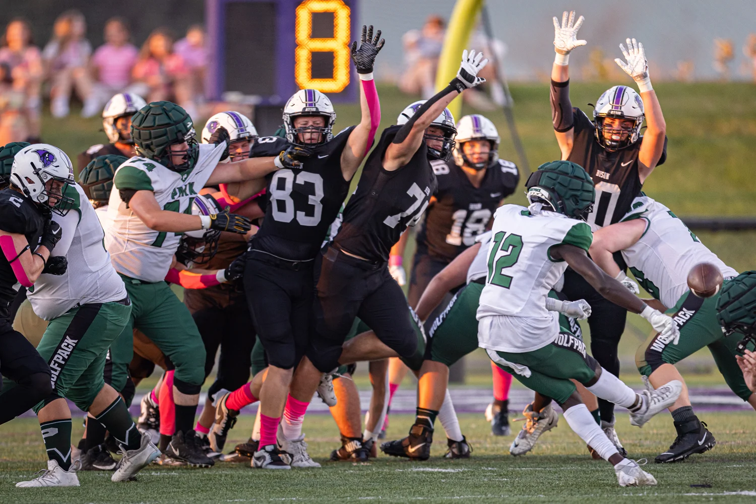 Bison looking to make the block on the FG