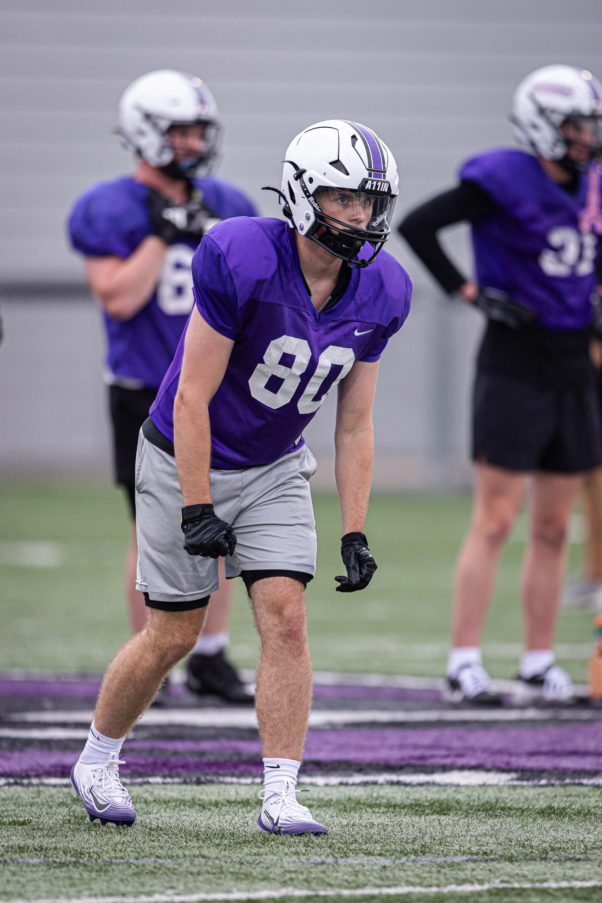 WR for the Bison on the line ready for the play